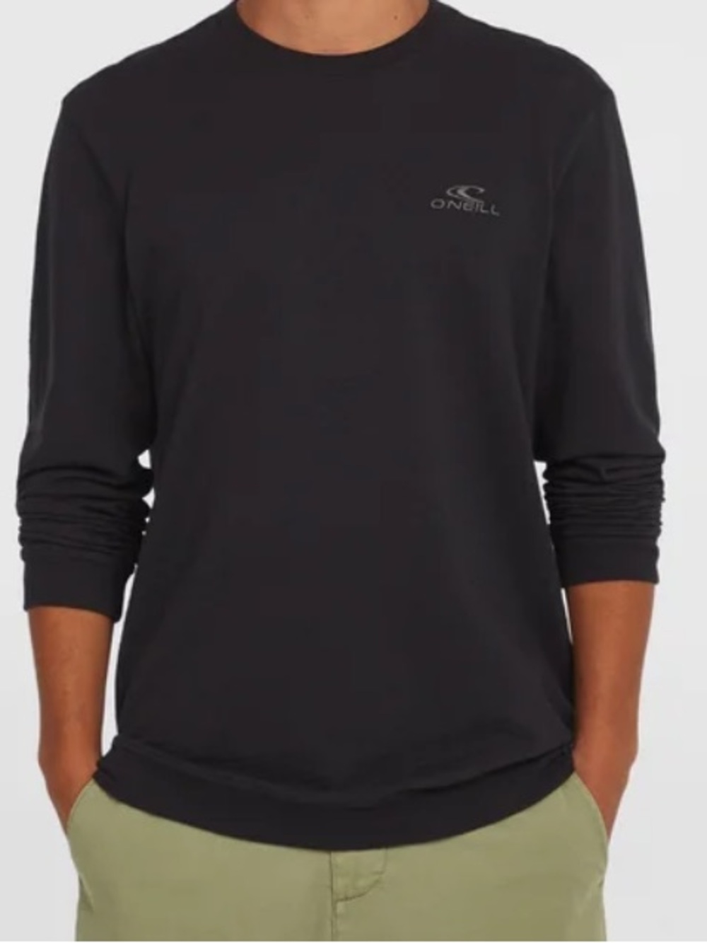O'Neill Black Long Sleeve Crewneck Tee with Chest Logo